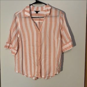 EUC J. Crew Pink and White Beach Stripe Button Down